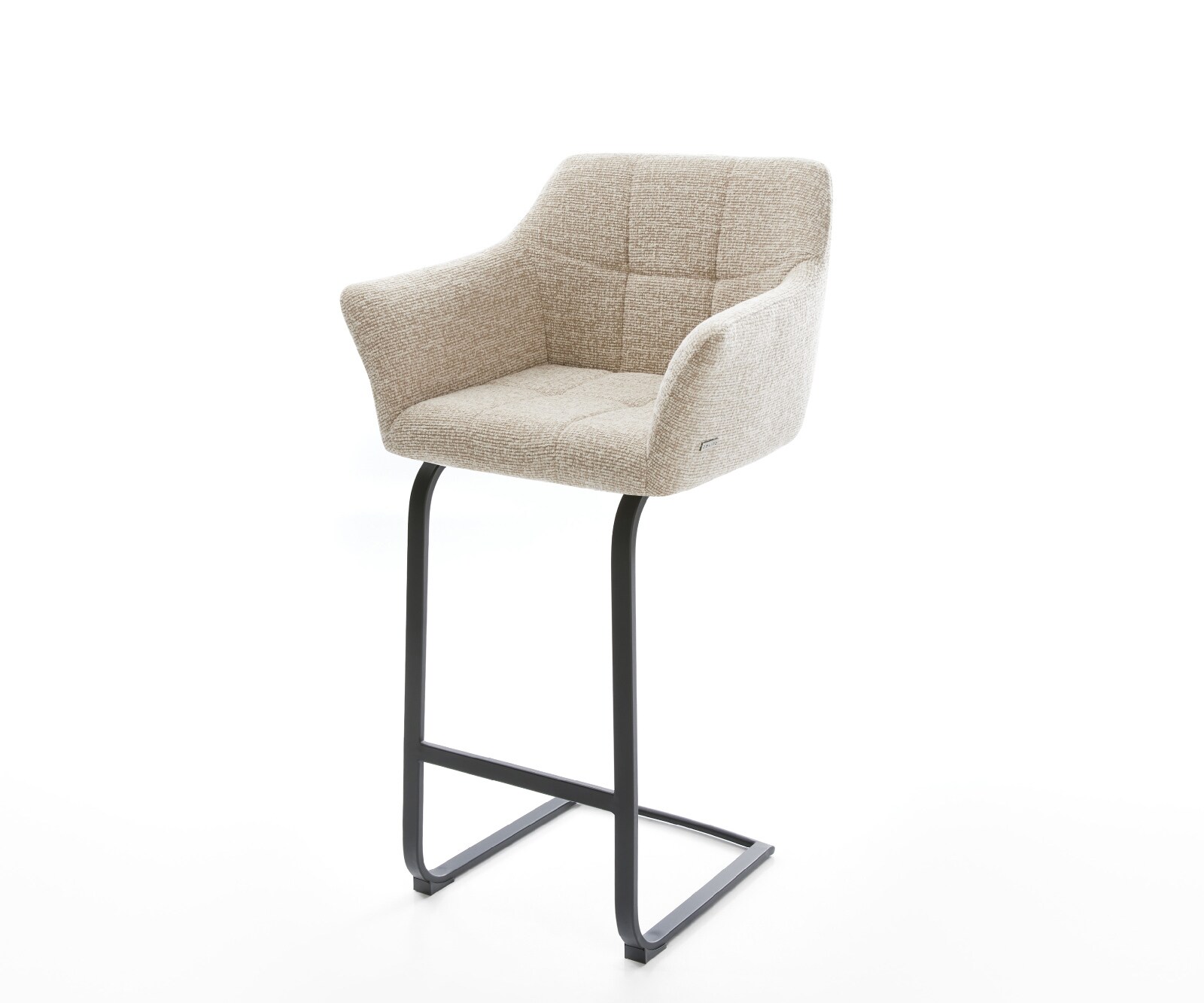 Barstuhl Yulo-Flex Webstoff Soft Beige Freischwinger Flach Metall Schwarz 1