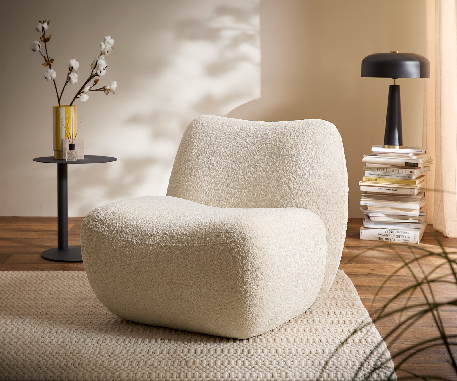 Loungesessel Zena 75x85 cm Bouclé Weiß