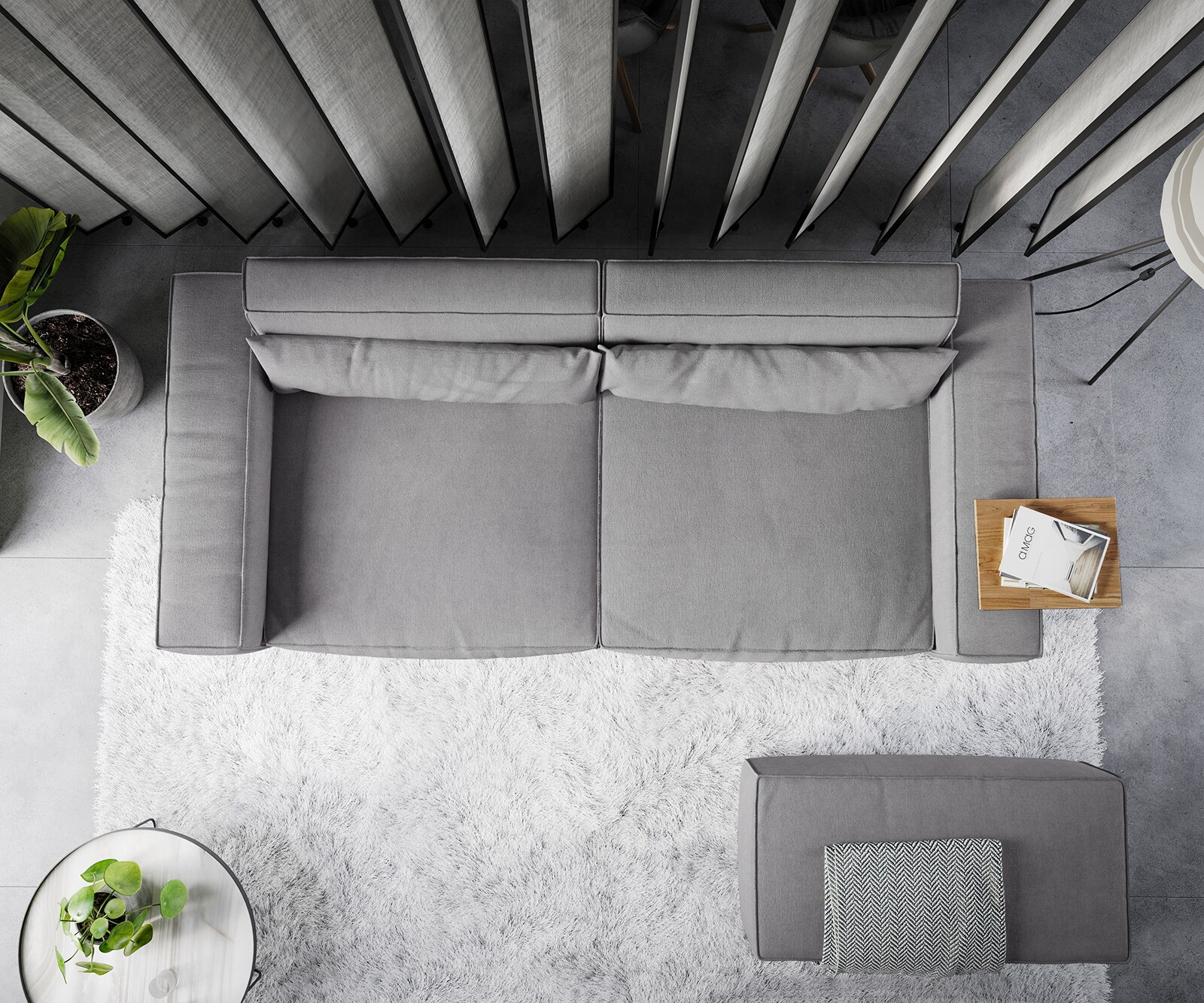 Big-Sofa Sirpio XL 270x130 cm Mikrofaser Grau mit Hocker 5