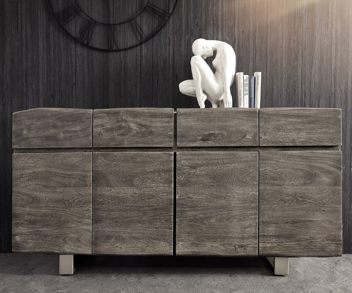 Sideboard Live-Edge 172 cm Akazie Platin 4 Türen 4 Schübe 3