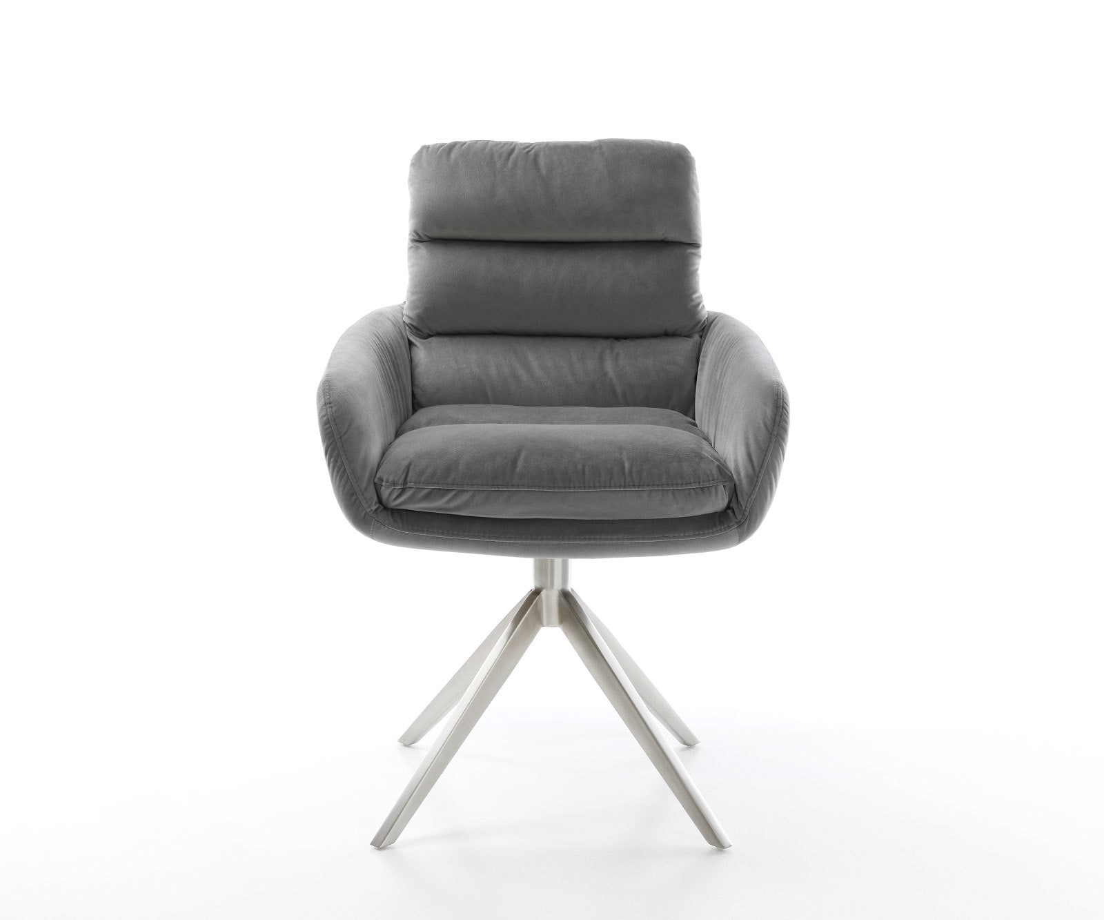 Drehstuhl Abelia-Flex mit Armlehnen Samt Grau Kreuzgestell breit Edelstahl 360° drehbar Wippfunktion 1