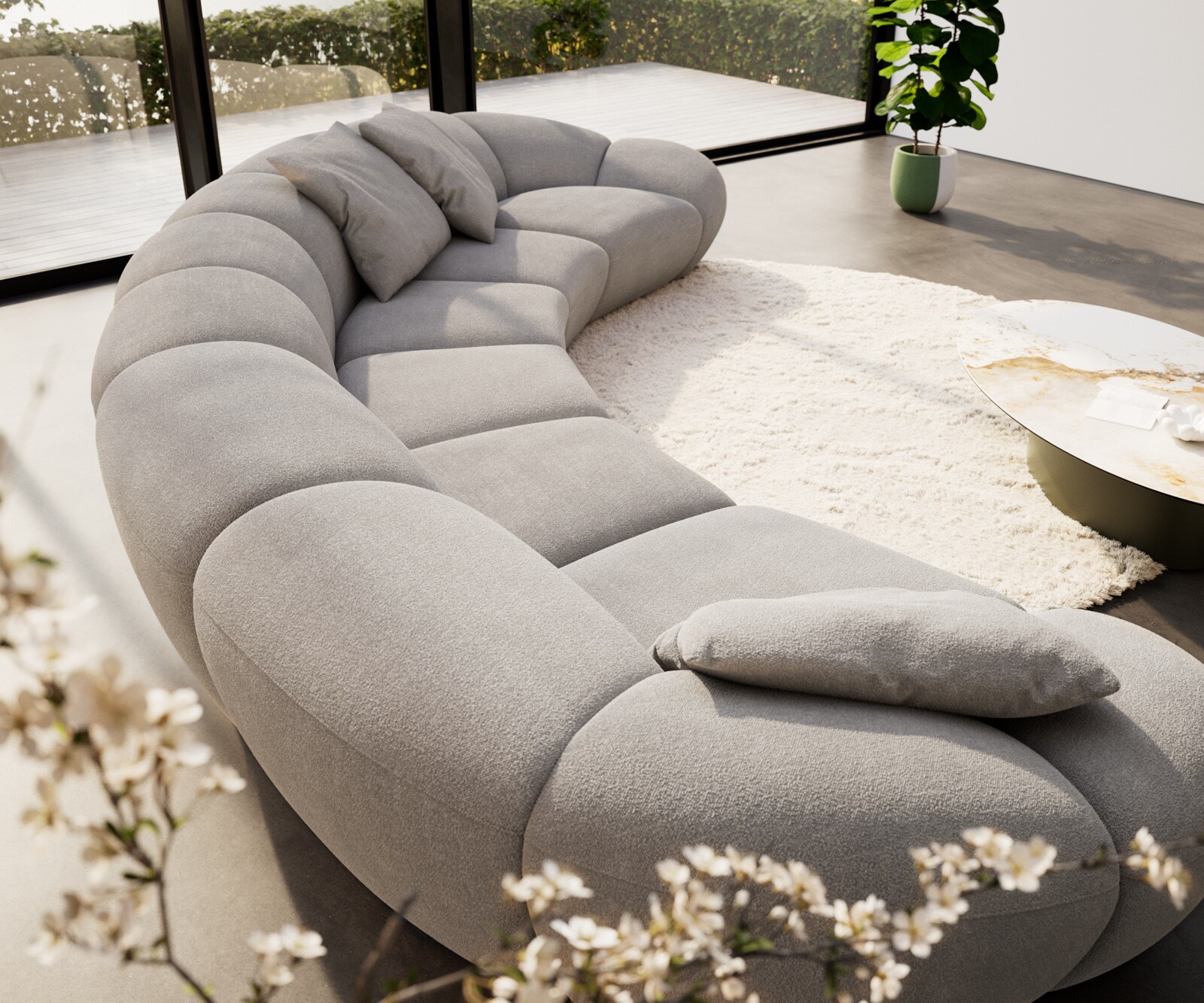 Big-Sofa Lunna 470x210 cm Strukturstoff Soft Grau 3 Kissen 3