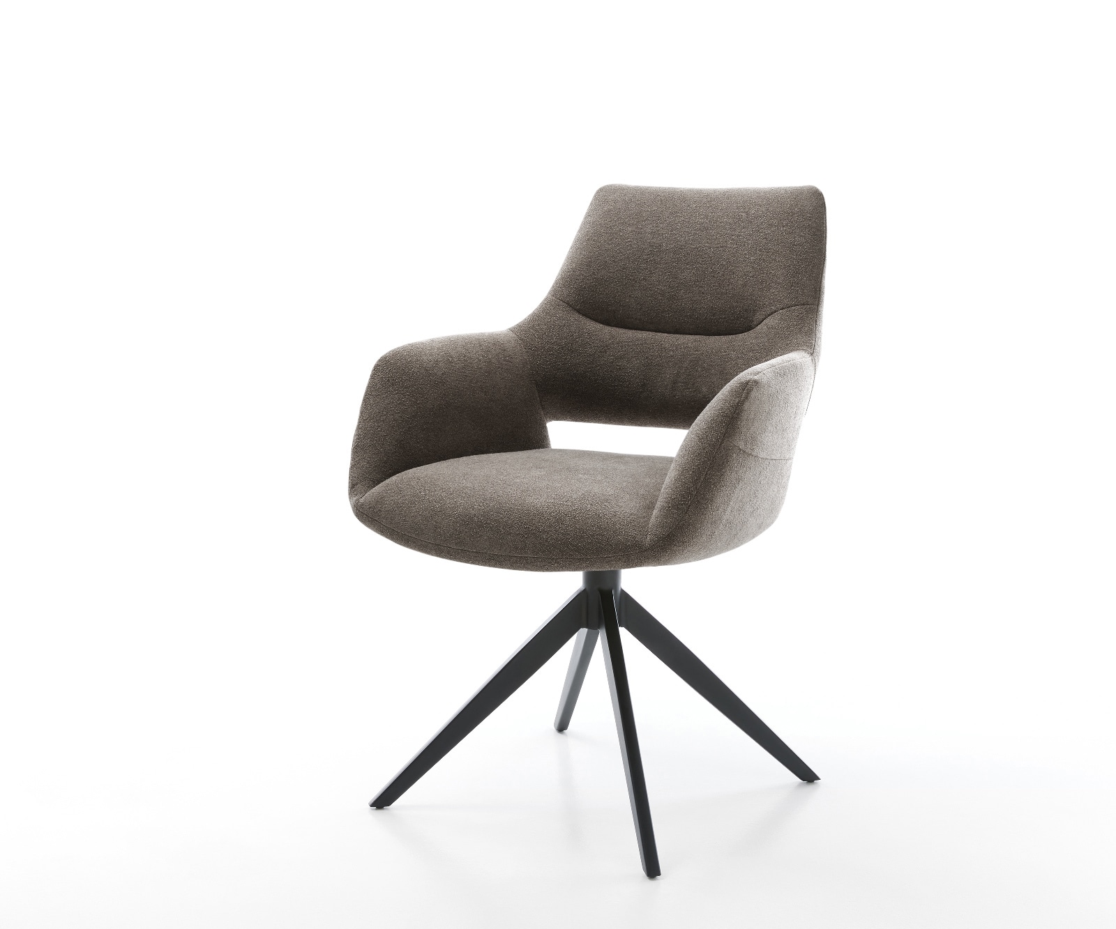 Drehstuhl Yago-Flex mit Armlehnen Strukturstoff Soft Taupe Kreuzgestell breit Schwarz 360° drehbar Wippfunktion Taschenfederkern