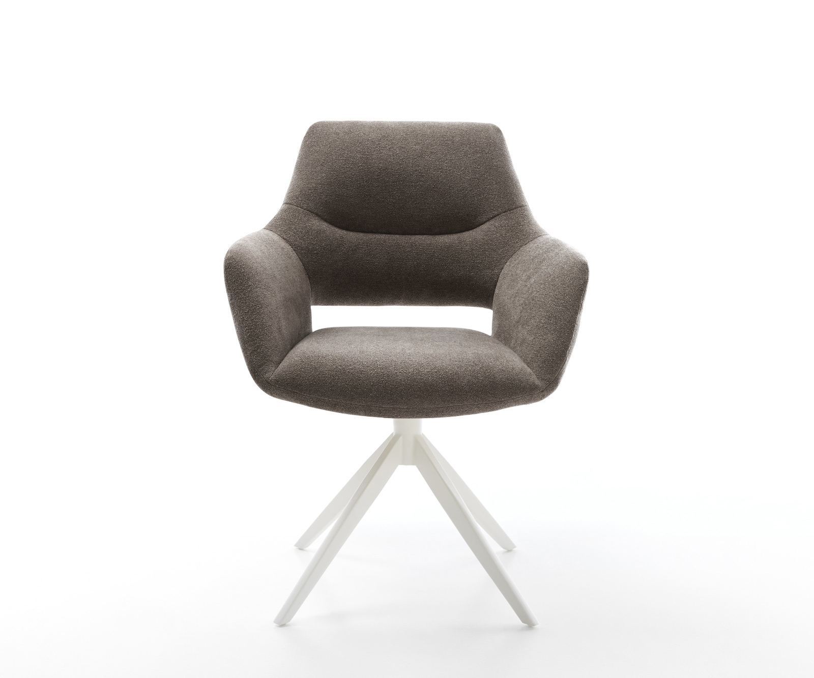 Drehstuhl Yago-Flex mit Armlehnen Strukturstoff Soft Taupe Kreuzgestell breit Weiß 360° drehbar Wippfunktion Taschenfederkern 2