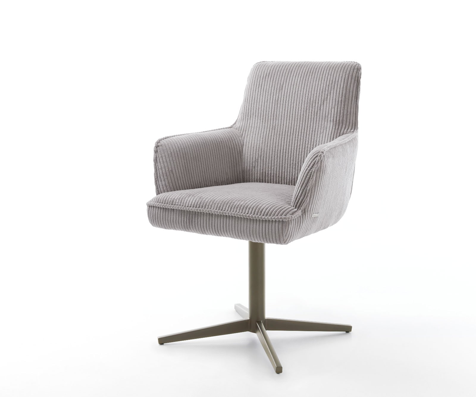 Drehstuhl Heira-Flex mit Armlehnen Cord Silbergrau Fußkreuz Effektfinish Titan 360° drehbar Taschenfederkern