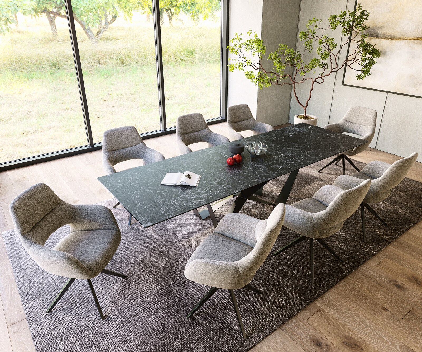 Esstisch Edge 300x100cm Keramik Laminam®Nero Greco Anthrazit Spider Flachstahl Schwarz 5
