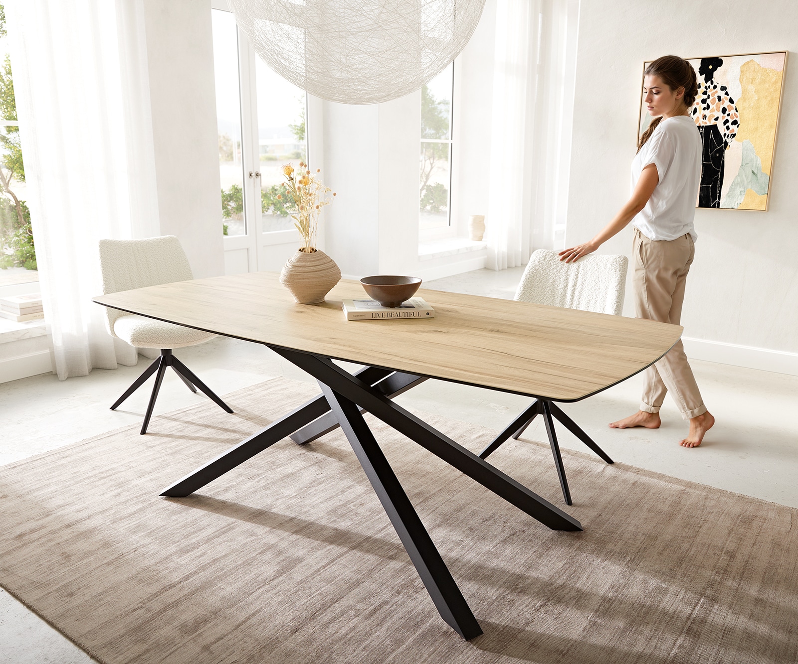 Esstisch Edge Boot 200x100 Keramik Laminam® Sabbia Eichefarbig Kreuzgestell Rechteck Schwarz 6 Esstisch Edge Boot 200x100 Keramik Laminam® Sabbia Eichefarbig Kreuzgestell Rechteck Schwarz 6