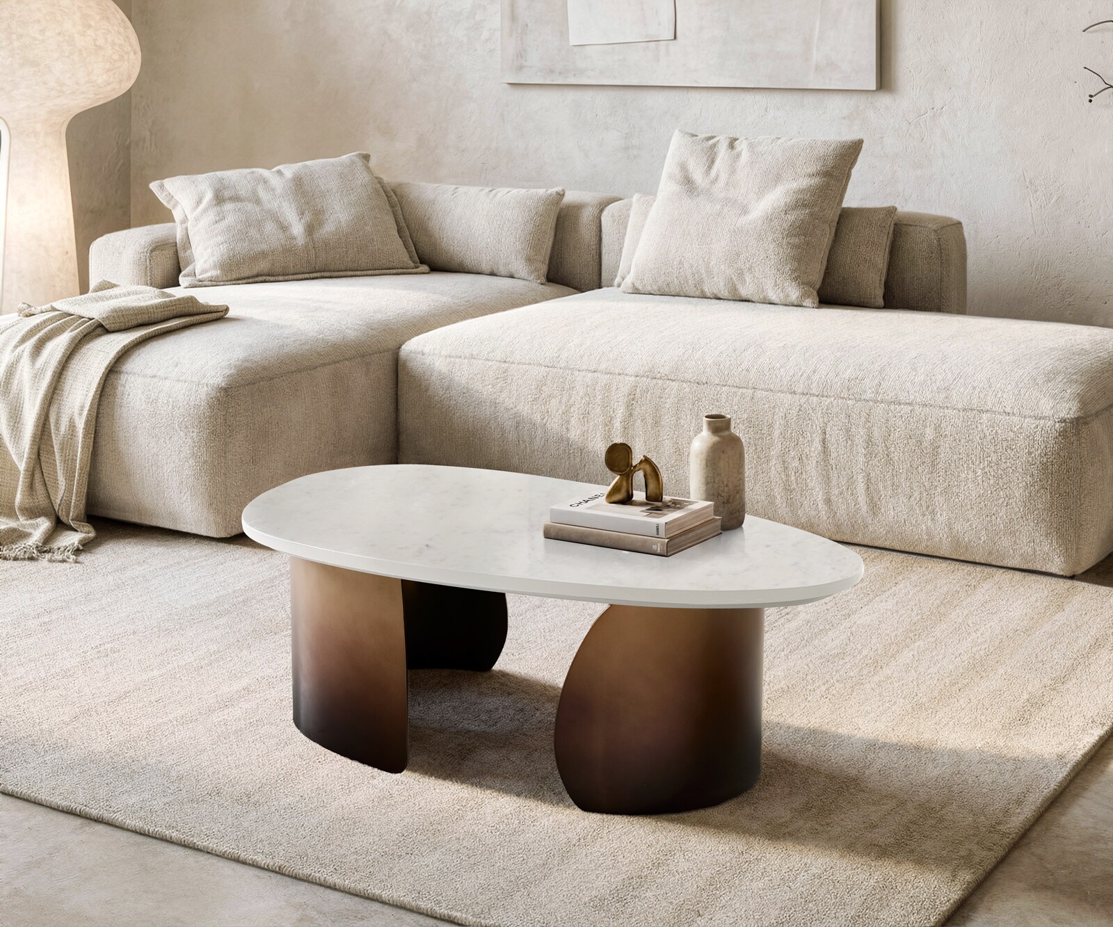 Couchtisch Marvello 100x50 cm Marmor Weiß Metall Gold Ombre 1