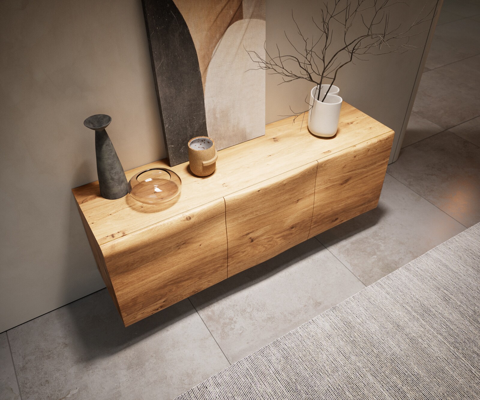 Sideboard New Live-Edge 145 cm Eiche Natur 3 Türen schwebend 1