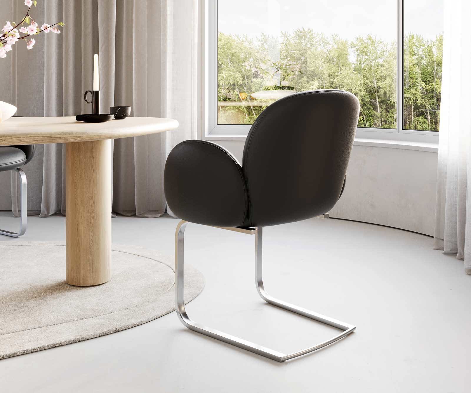 Freischwinger Nube-Flex mit Armlehnen Echt-Leder Schwarz Freischwinger flach Edelstahl Taschenfederkern 4