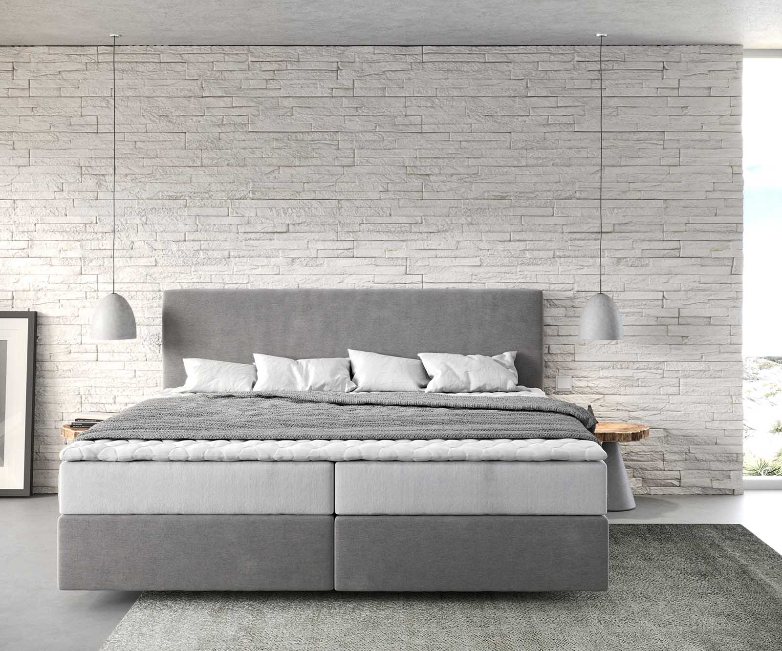 Boxspringbett Dream-Well Mikrofaser Grau 200x200 cm mit Taschenfederkernmatratze und Topper Visco 1