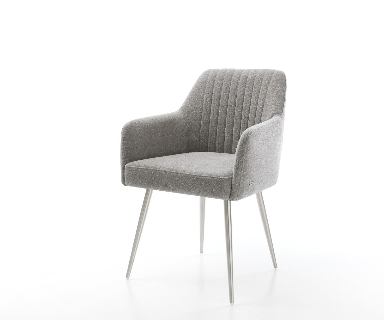 Chaise-de-salle-à-manger Greg-Flex tissu structuré doux gris 4 pieds coniques acier inoxydable resorts ensachés