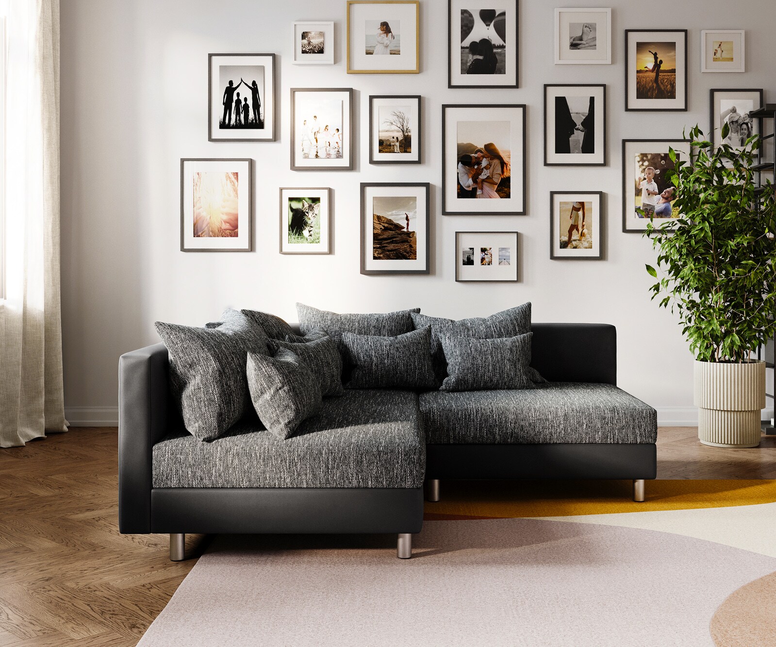 Ecksofa Clovis Schwarz Ottomane Links modular erweiterbar 2