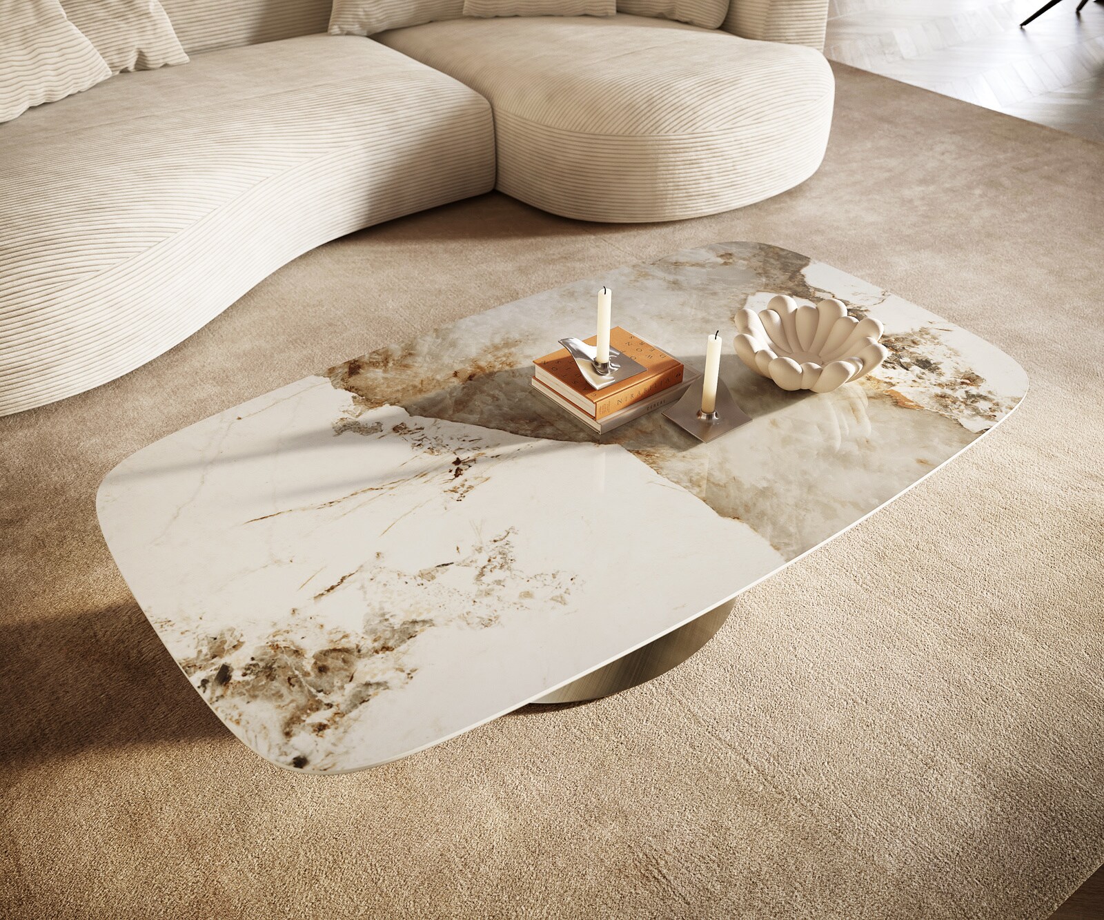 Couchtisch Edge Boot 140x80 cm Keramik Minas Melange Conis Metallic Gold 6