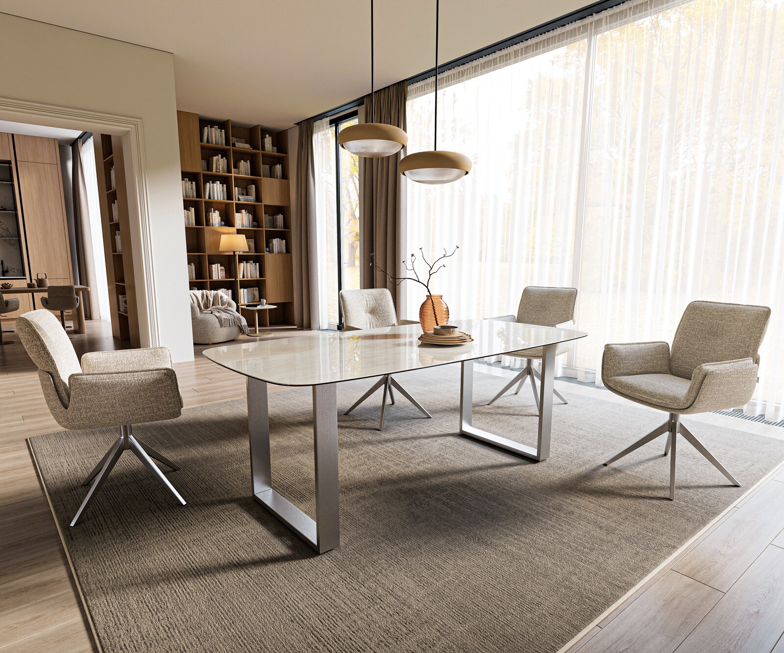 Esstisch Edge Boot 200x100 cm Keramik Onyx Champagne Edelstahl Breit 7