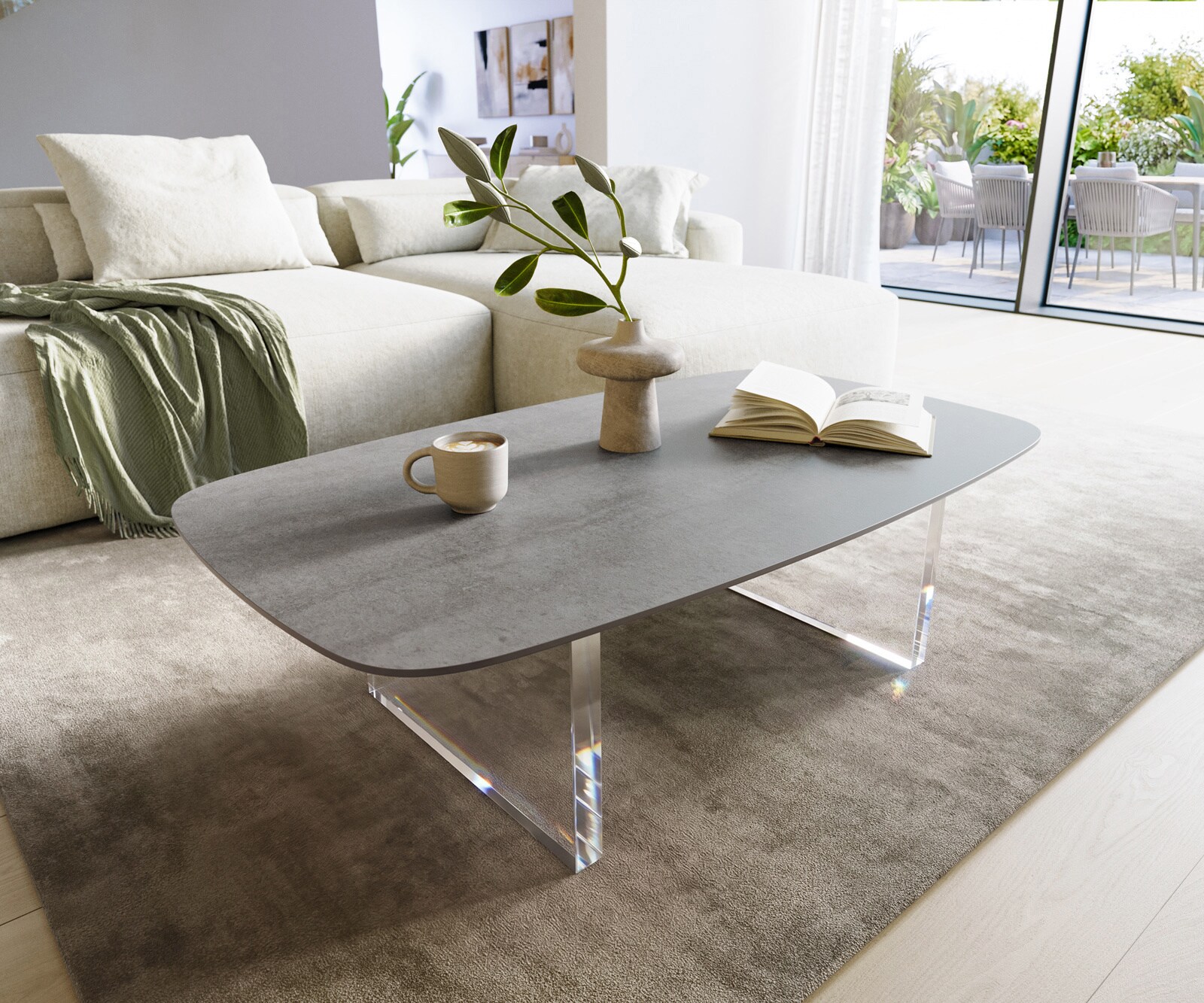 Couchtisch Edge Boot 120x70 cm Keramik Beton Grau Lumia Acryl