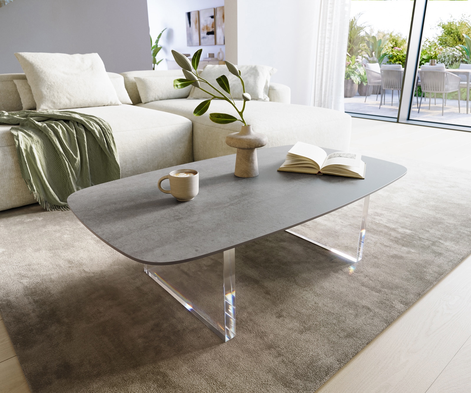 Couchtisch Edge Boot 120x70 cm Keramik Beton Grau Lumia Acryl