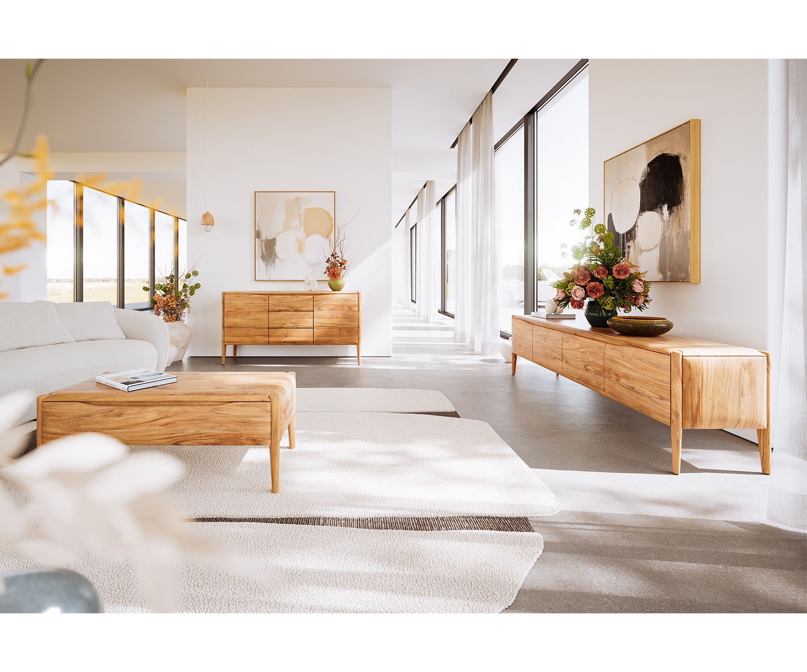 Couchtisch Simcha 90x90 cm Akazie Natur 1 Klappe 6