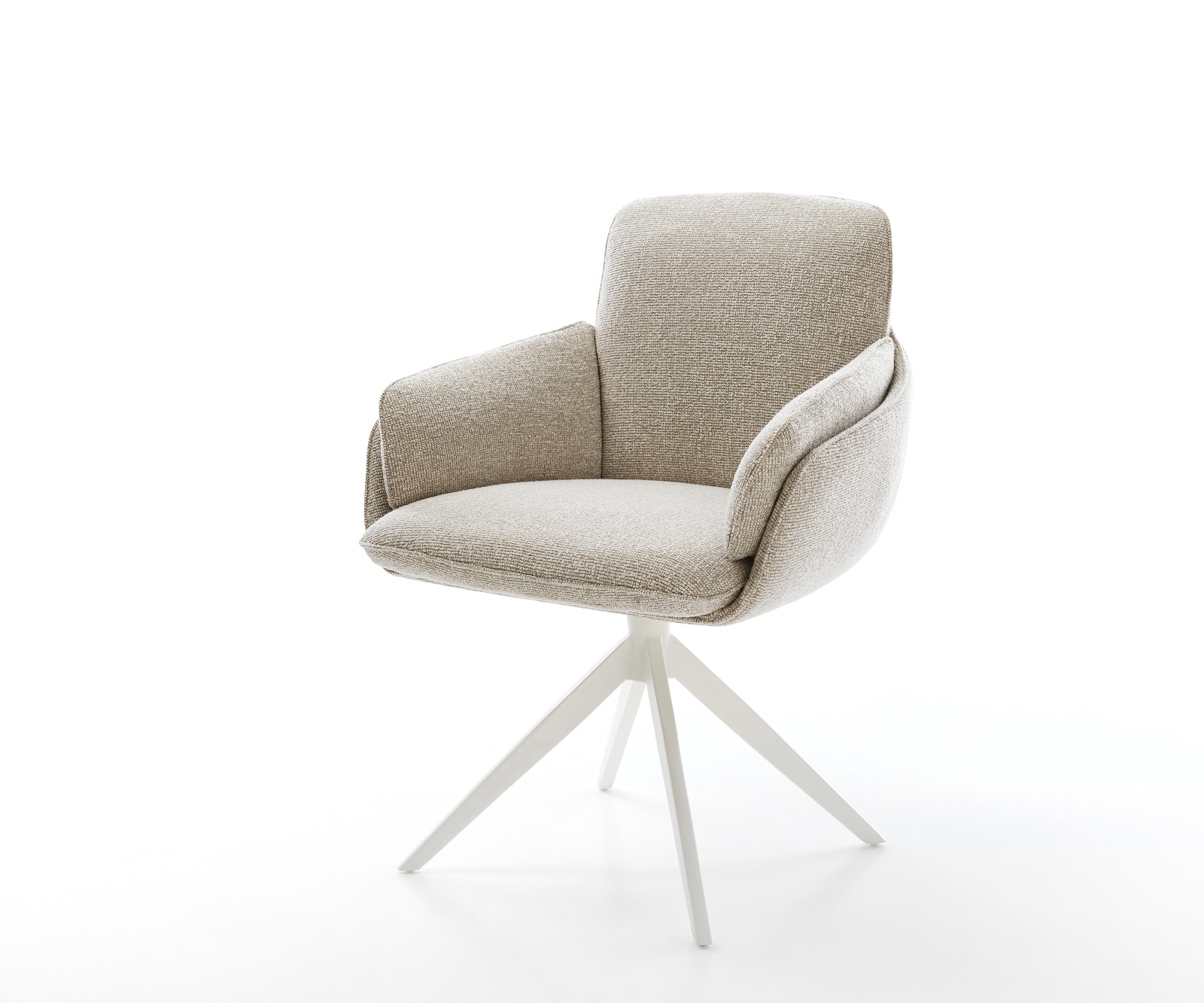 Drehstuhl Luan-Flex mit Armlehnen Webstoff Soft Beige Kreuzgestell breit Weiß 360° drehbar Wippfunktion