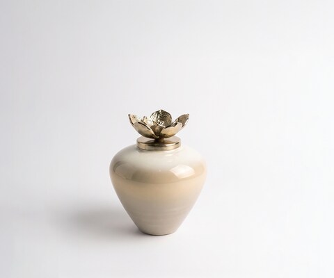 Vase Florena B19 x T19 x H24 cm Glas Vanilla Mokka Handgemacht