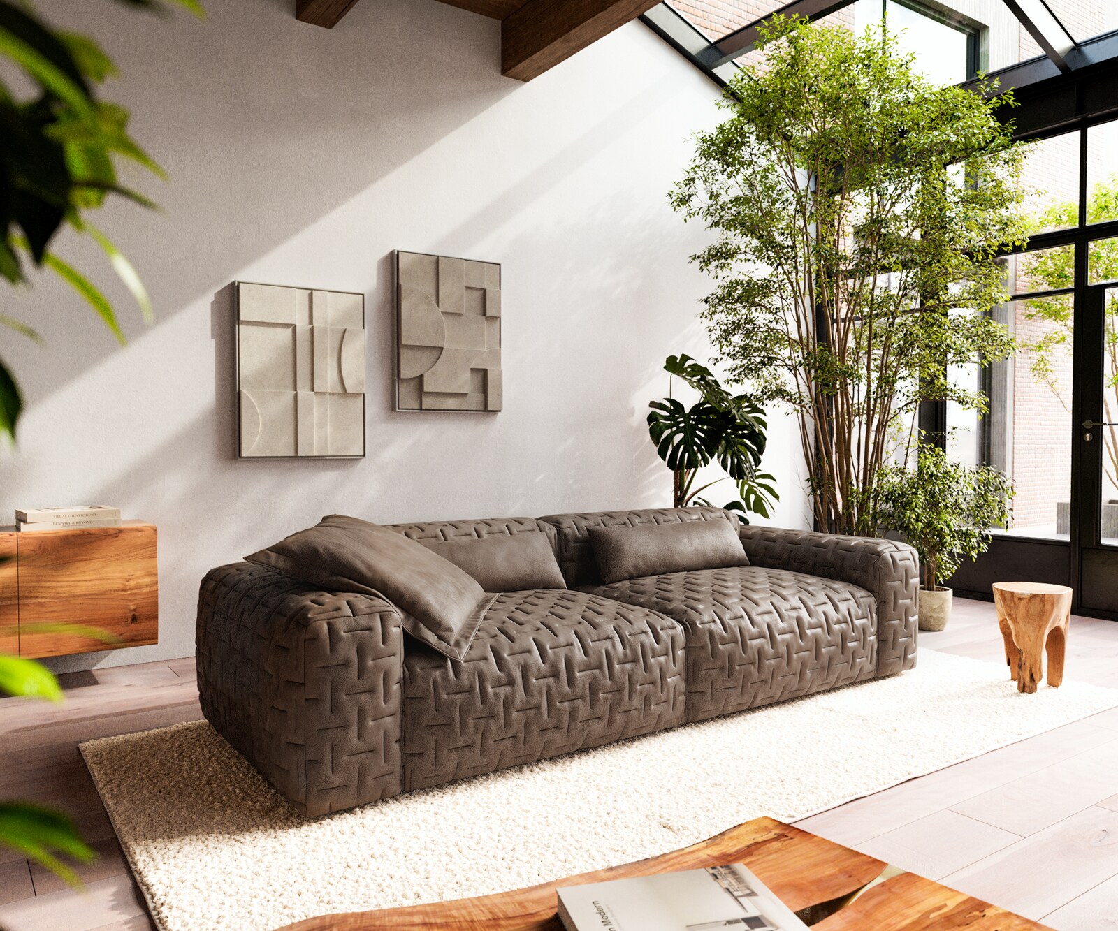 Big-Sofa Freestyle 280x110 cm Mikrofaser Taupe Vintage Gesteppt