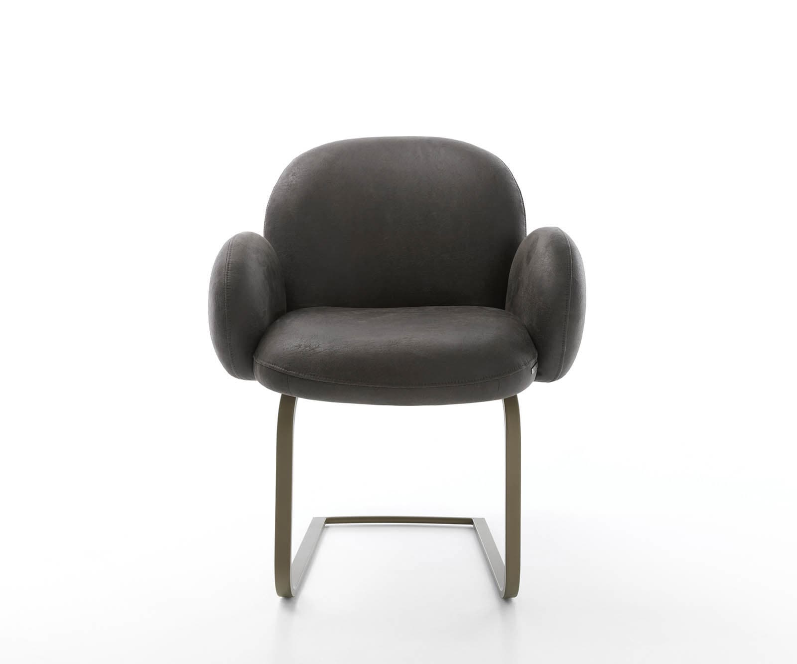 Freischwinger Nube-Flex mit Armlehnen Mikrofaser Anthrazit Vintage Freischwinger flach Effektfinish Titan Taschenfederkern 2