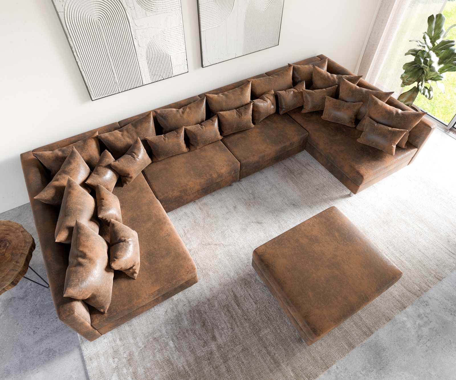 Wohnlandschaft Clovis XL Braun Antik Optik modular Hocker  3 Wohnlandschaft Clovis XL Braun Antik Optik modular Hocker  3