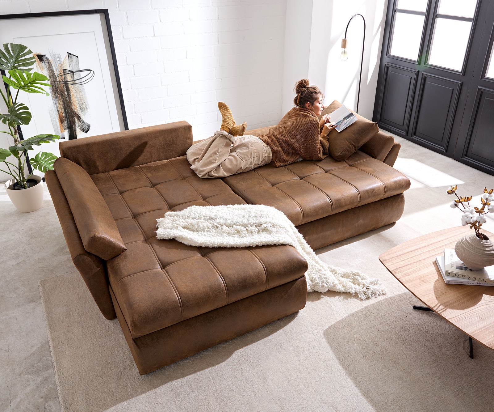couch loana braun 275x185 cm ecksofa schlaffunktion ottomane variabel
