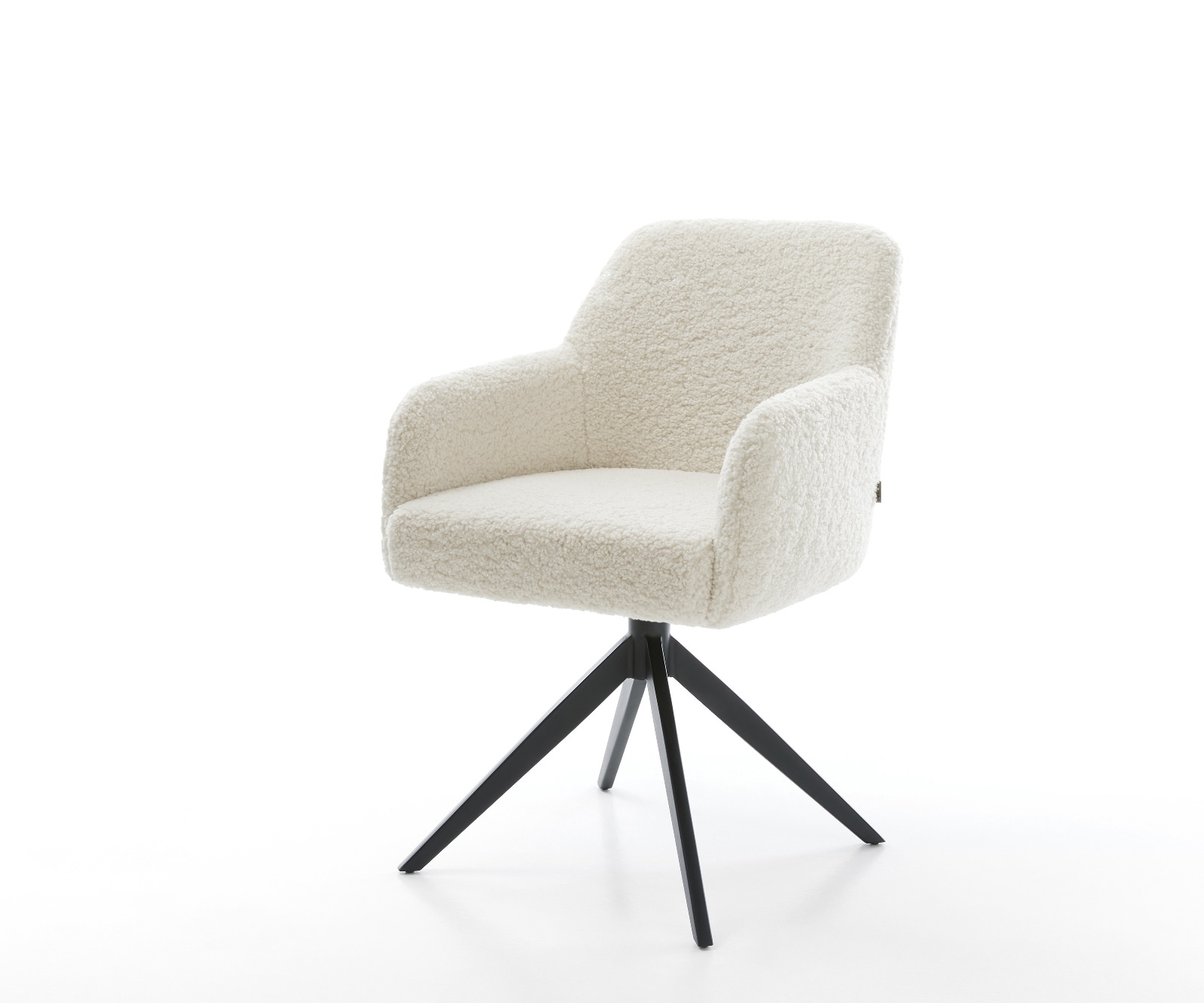 Drehstuhl Greg-Flex Teddystoff Beige Kreuzgestell breit Schwarz 360° drehbar Wippfunktion Taschenfederkern