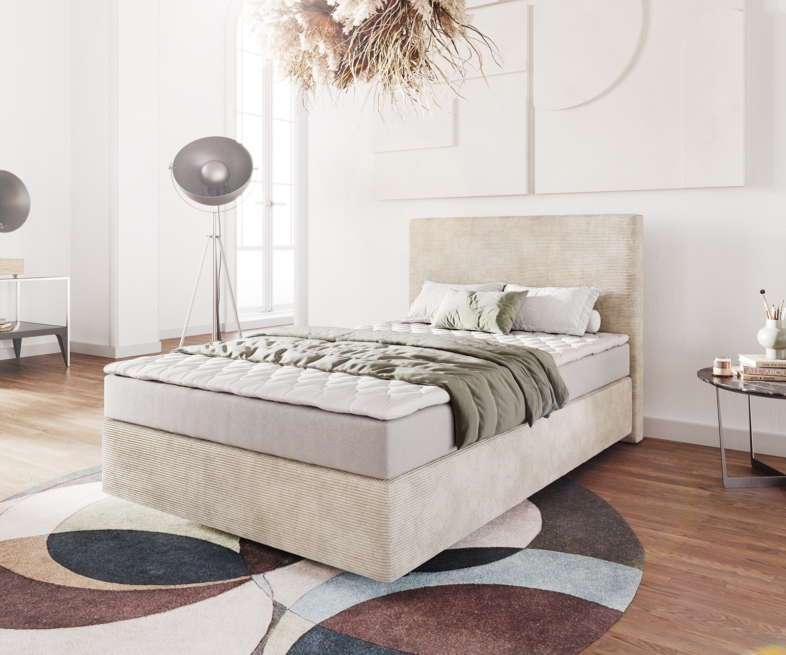 Boxspringbett Dream-Well 120x200 cm Cord Beige mit Matratze und Topper Boxspringbett Dream-Well 120x200 cm Cord Beige mit Matratze und Topper