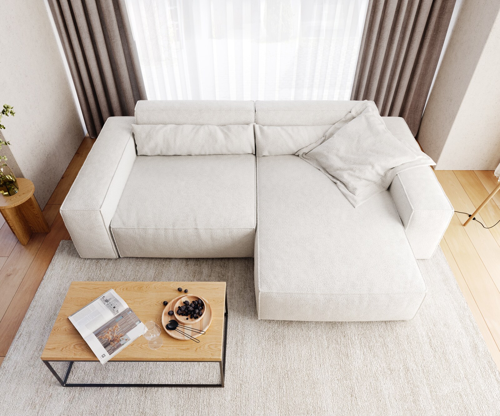 Ecksofa Sirpio XL 270x170 cm Bouclé Creme-Weiß Recamiere variabel 5