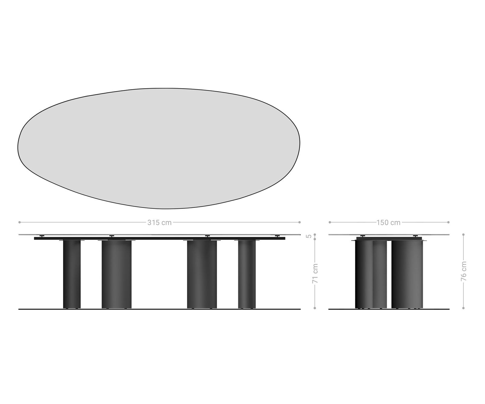 Esstisch Edge Oval 315x150 cm Keramik Iris FMG Onice Oro Pilier Metall Schwarz 9