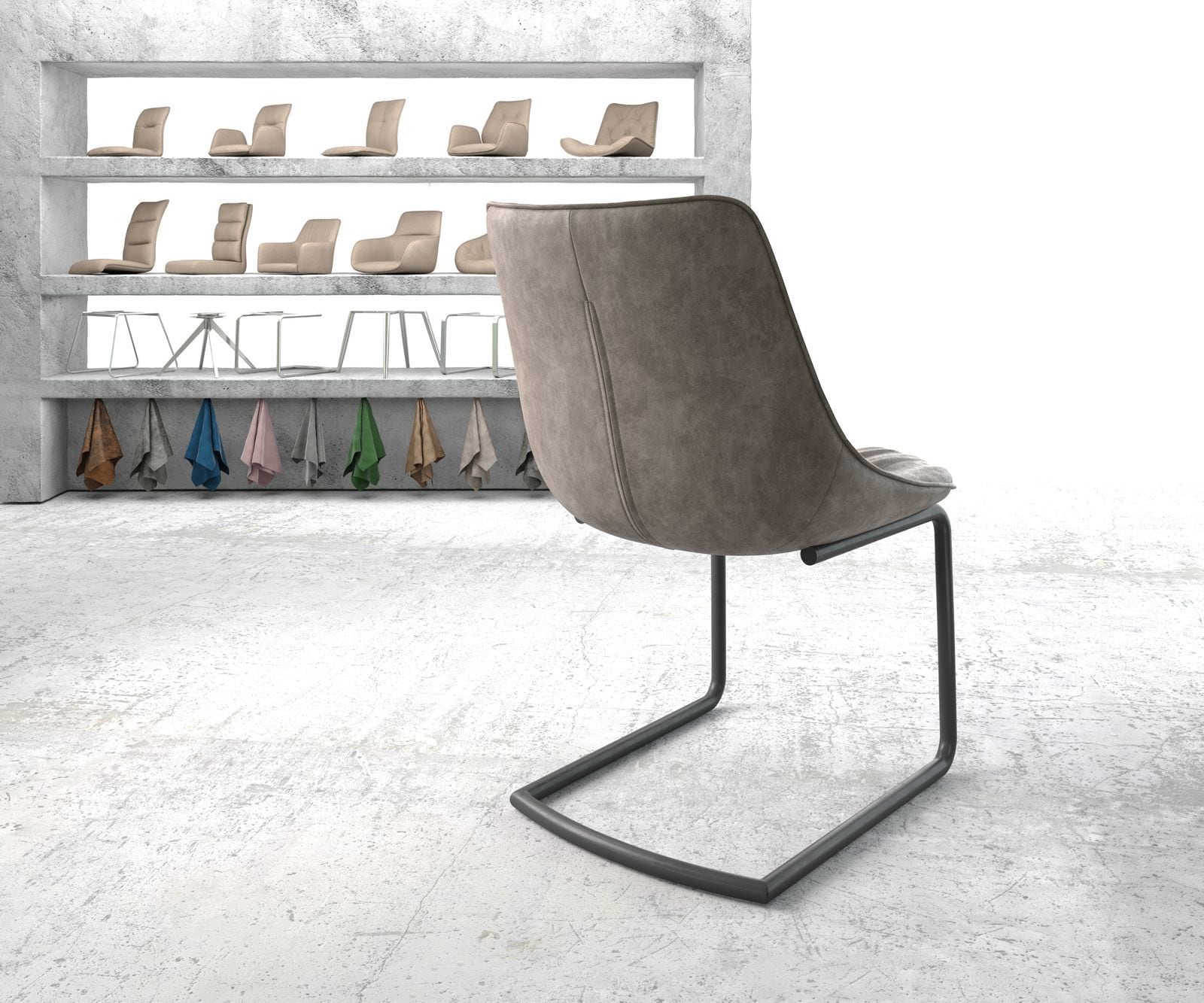 Freischwinger Elda-Flex Mikrofaser Taupe Vintage Freischwinger rund Schwarz 3