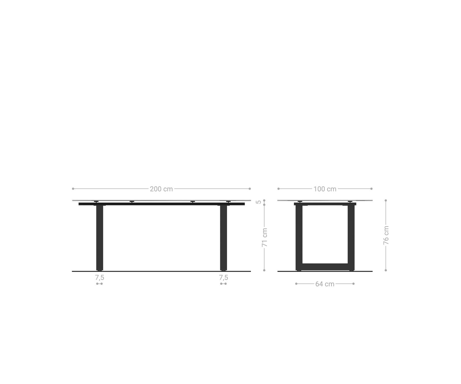 Esstisch Edge Bootsform 200x100 Keramik Laminam® Noir Desir Braun Edelstahl Breit 6