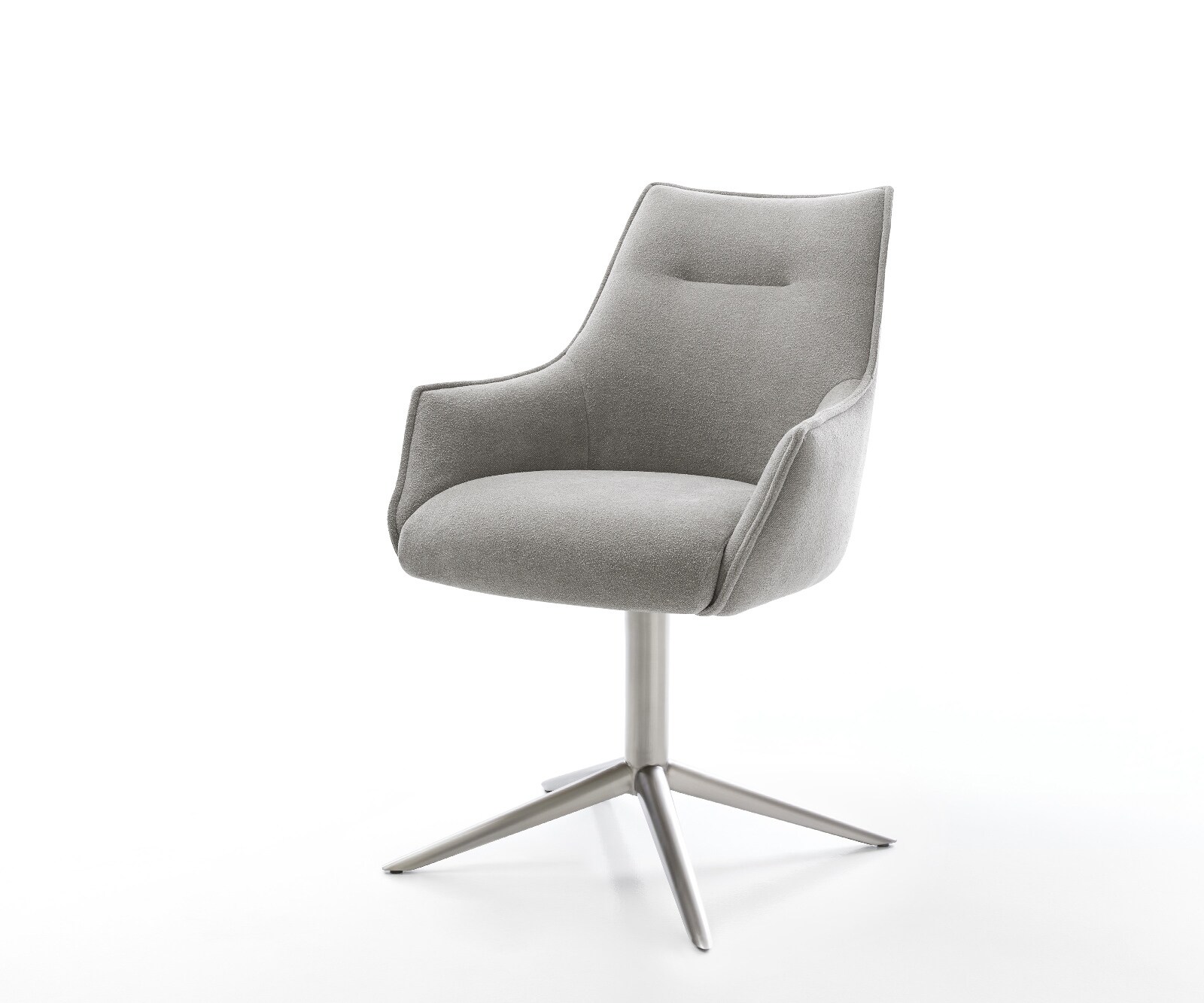 Chaise-pivotante Alja-Flex avec accoudoirs tissu structuré doux gris pied de chaise 4 branches acier inoxydable pivotement sur 360° fonction bascule resorts ensachés