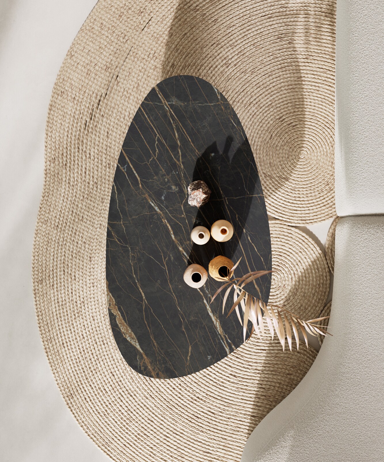 Couchtisch Edge Oval 140x75 cm Keramik Laminam® Noir Desir Braun Parabi Edelstahl gebürstet 6