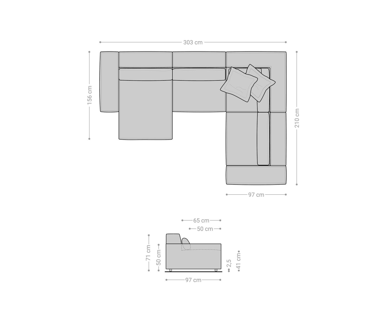 Wohnlandschaft Sirpio 300x210 cm Bouclé Creme-Weiß Recamiere variabel 4