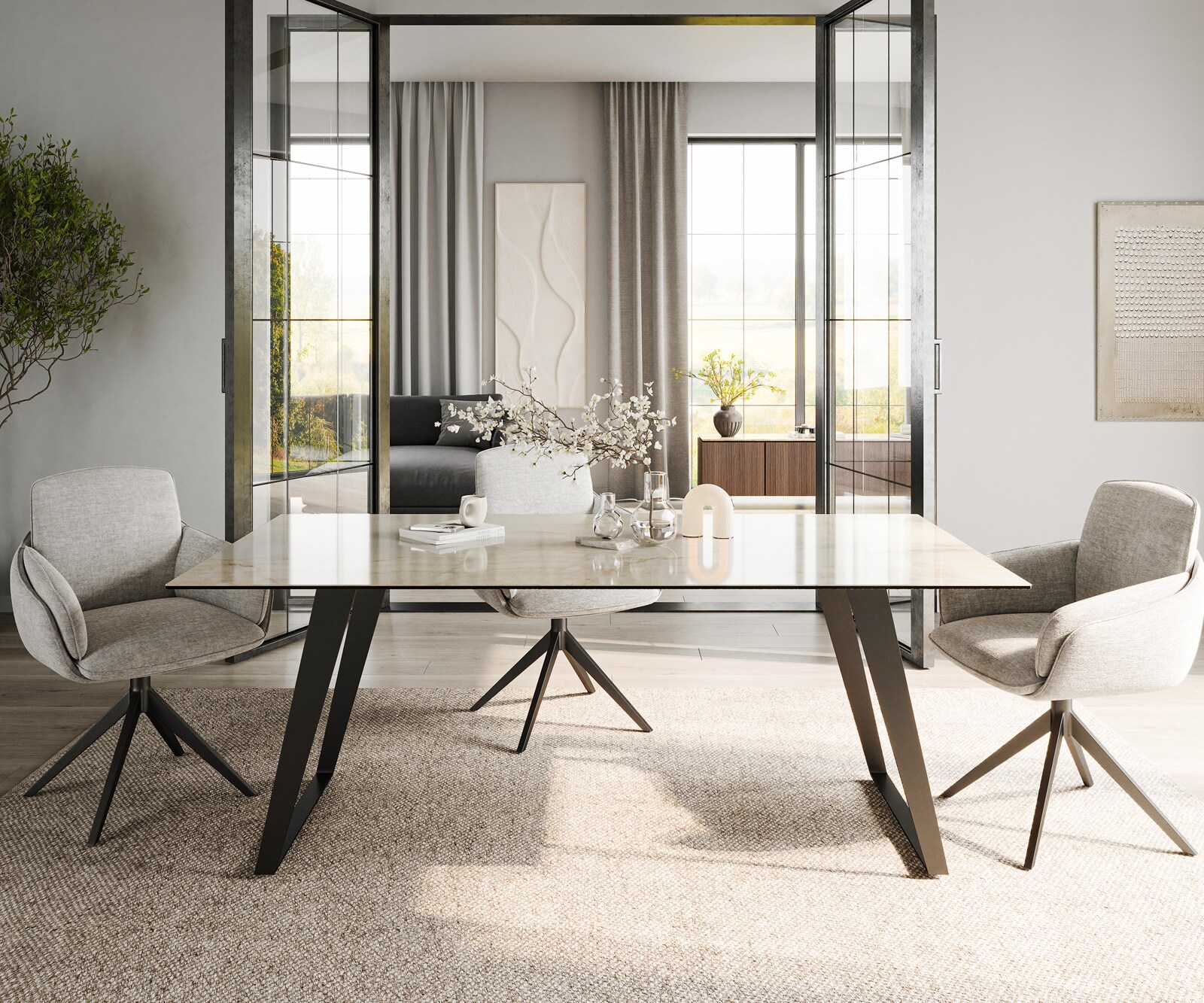 Esstisch Edge 200x100 Keramik Laminam® Onice Oro Metall Schräg Schwarz 2