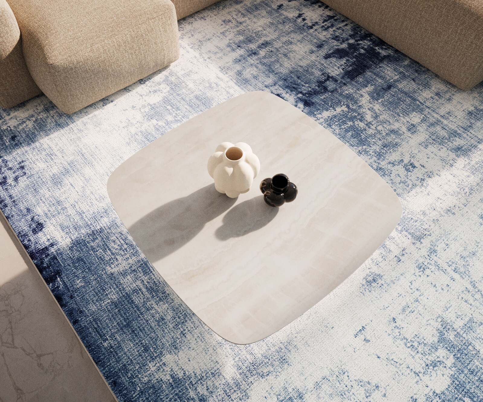 Couchtisch Edge Boot 90x90 cm Keramik Onyx Champagne Parabi Edelstahl gebürstet 4