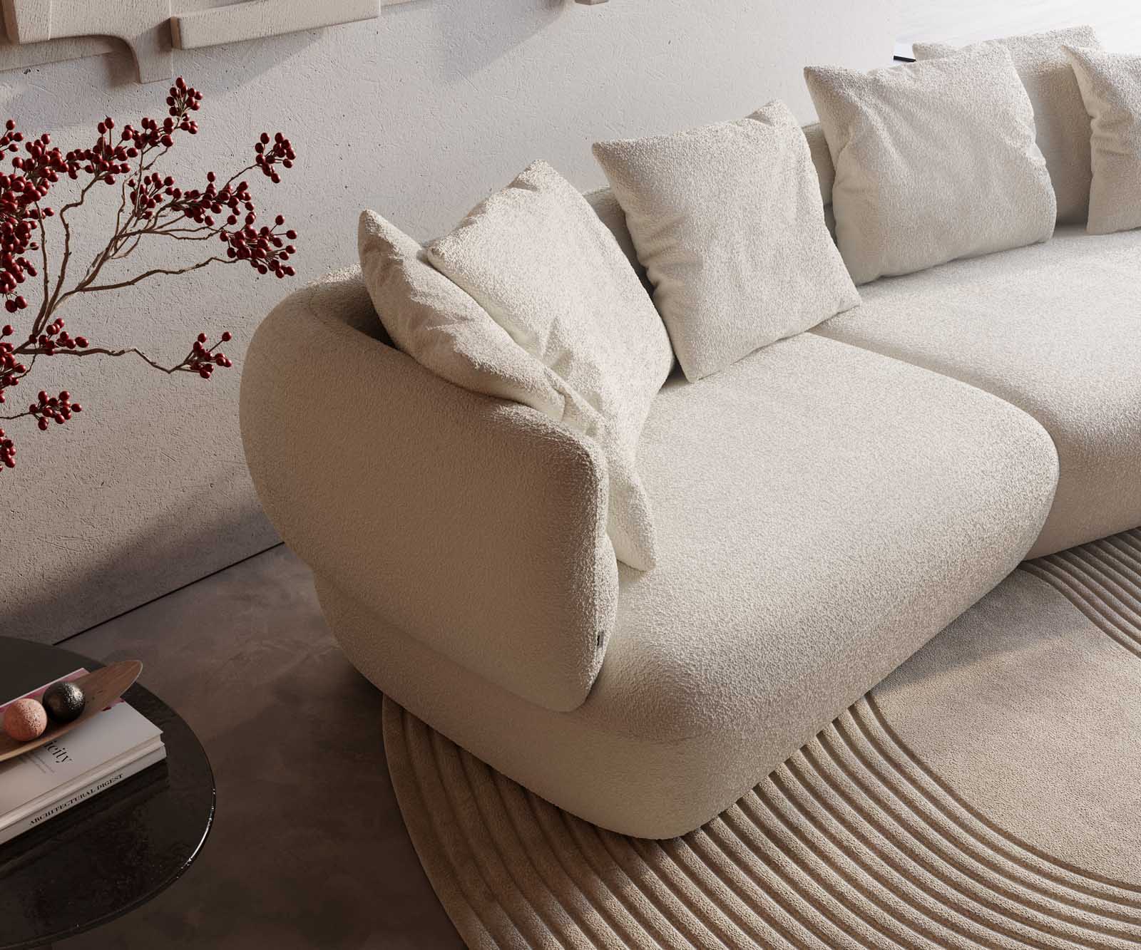 Sofa Roya 320x140 cm Bouclé Creme-Weiß 4
