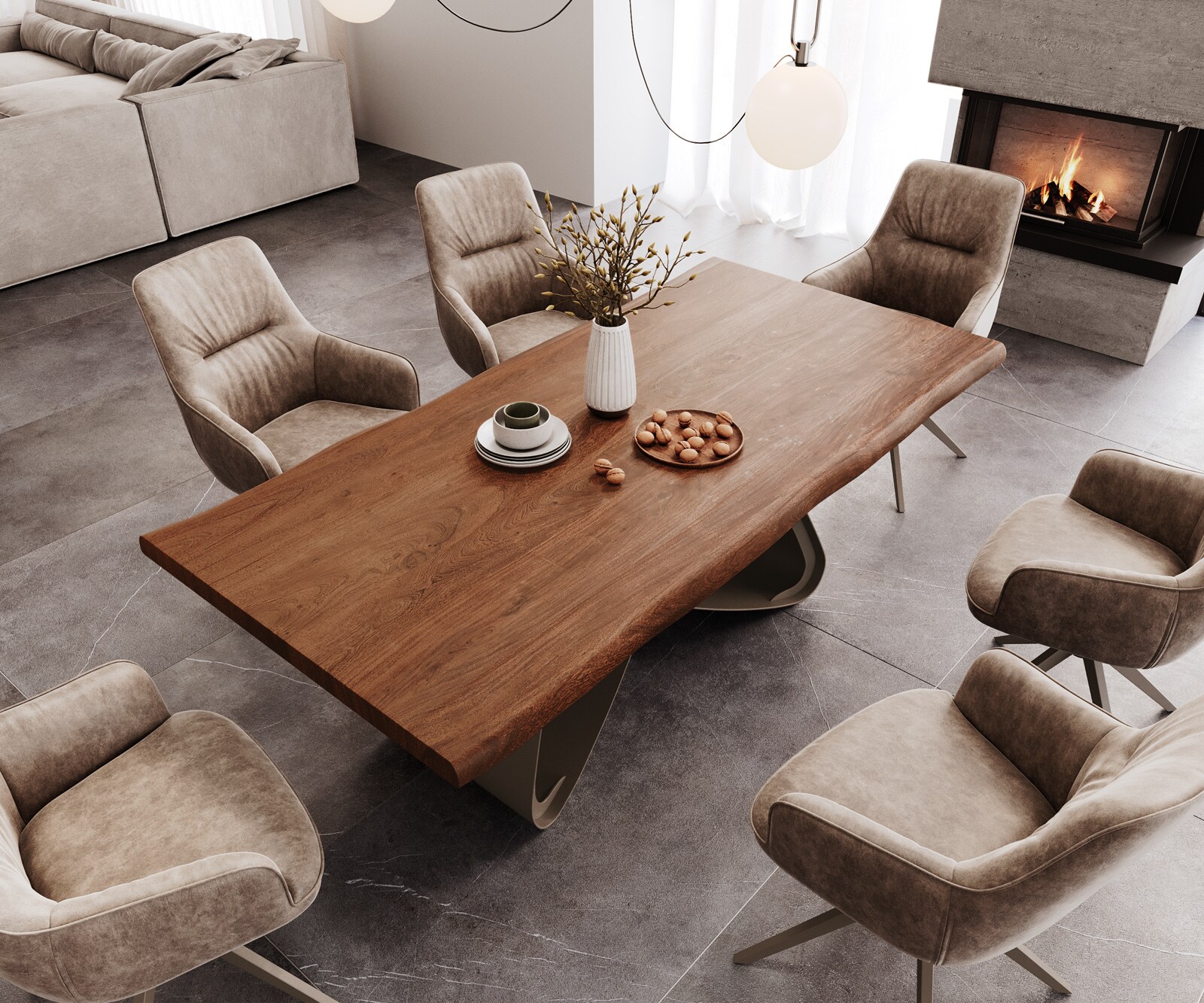 Esstisch Edge 200x100 XL Akazie Braun W-Gestell Metall Effektfinish Titan Live-Edge 4