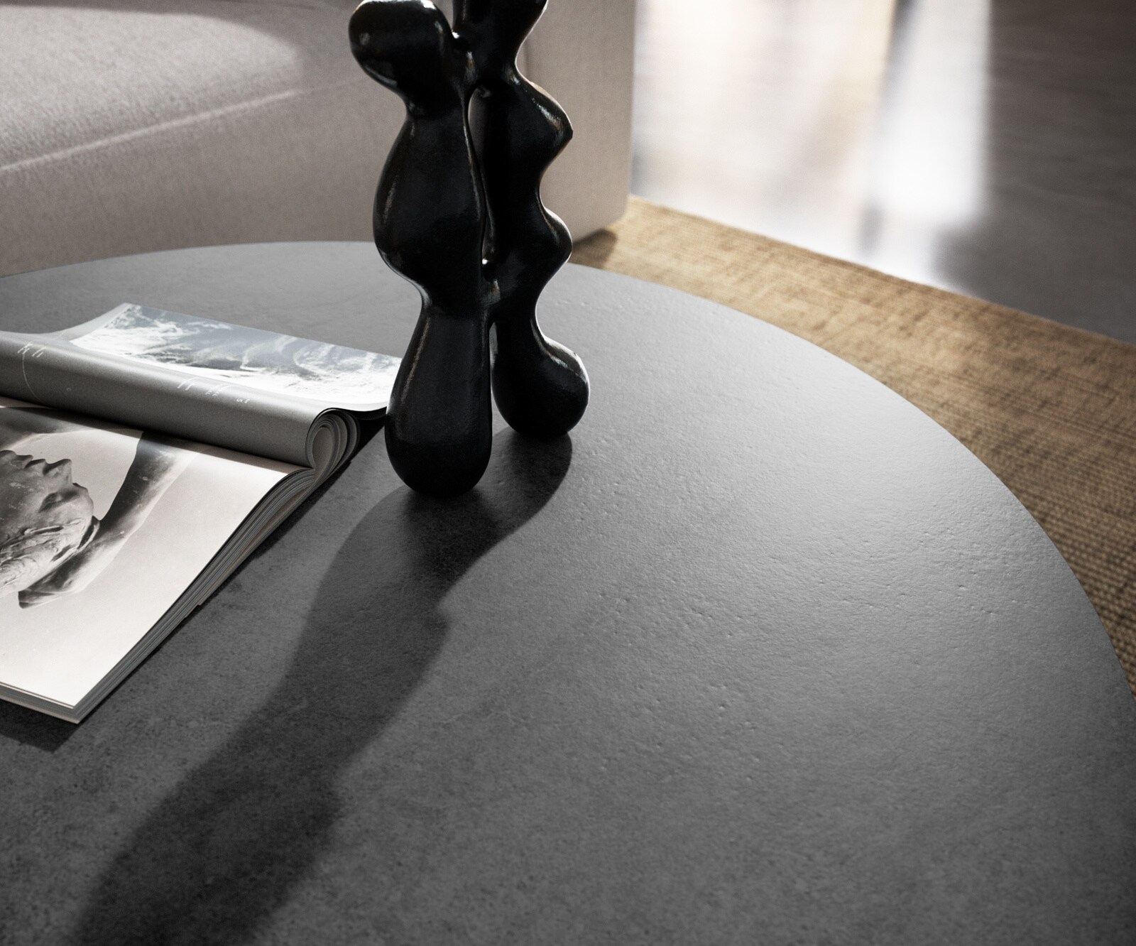 Couchtisch Edge Rund 90x90 cm Keramik Beton Grau Trive Metall Schwarz 5