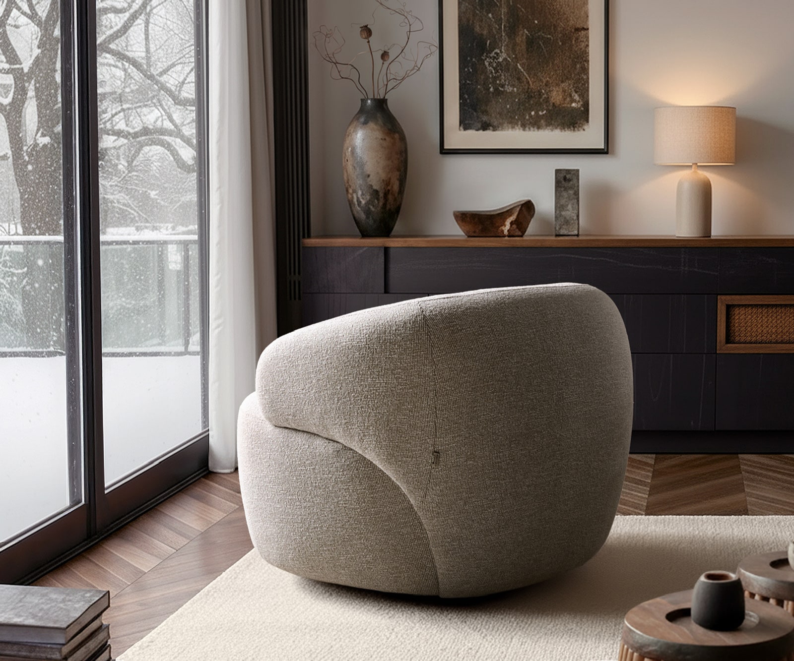 Cocktailsessel Nova Webstoff Soft Beige 88x88 cm Loungesessel