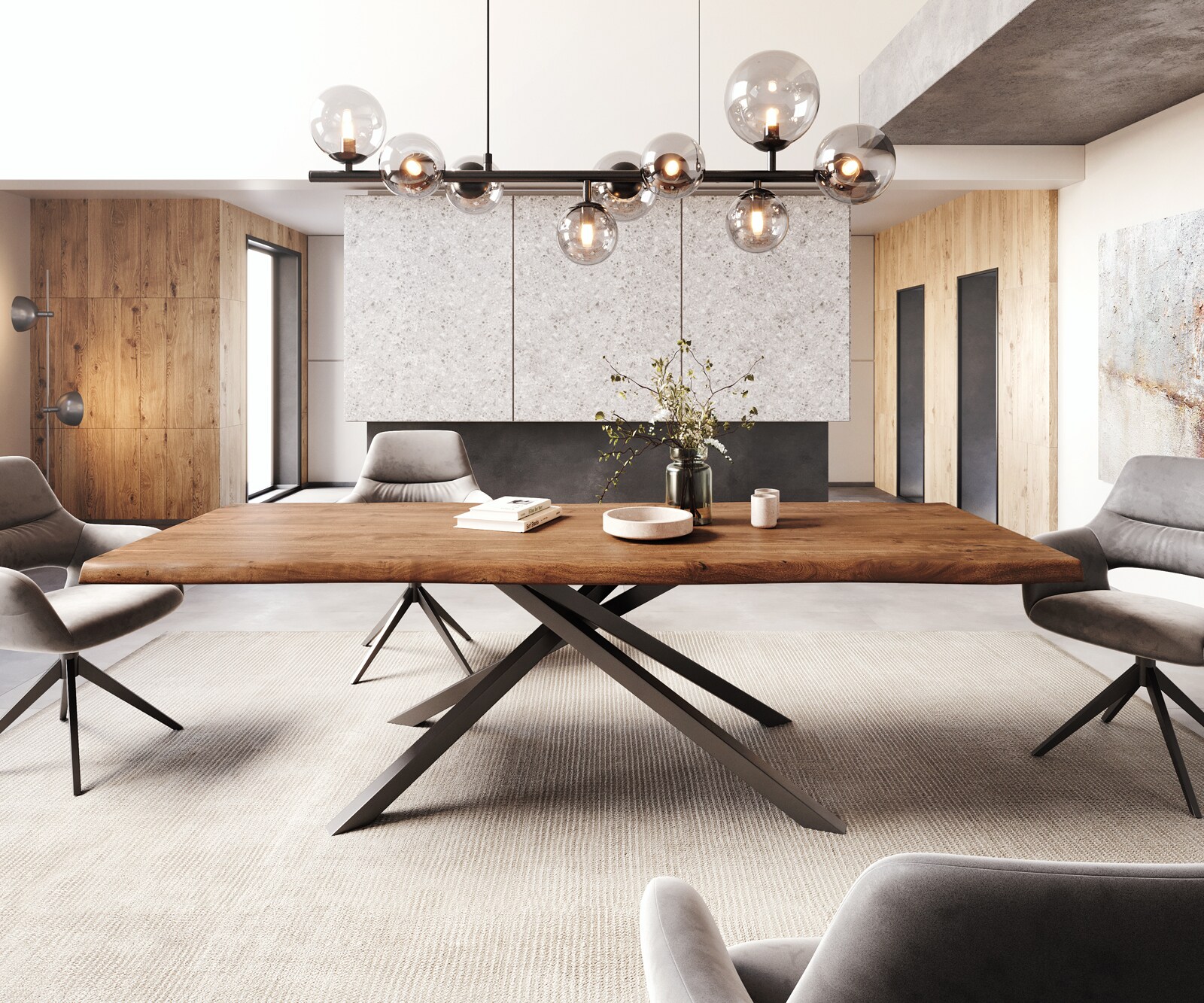 Esstisch Edge 260x100 XL Akazie Braun Kreuzgestell Rechteck Schwarz Live-Edge 1