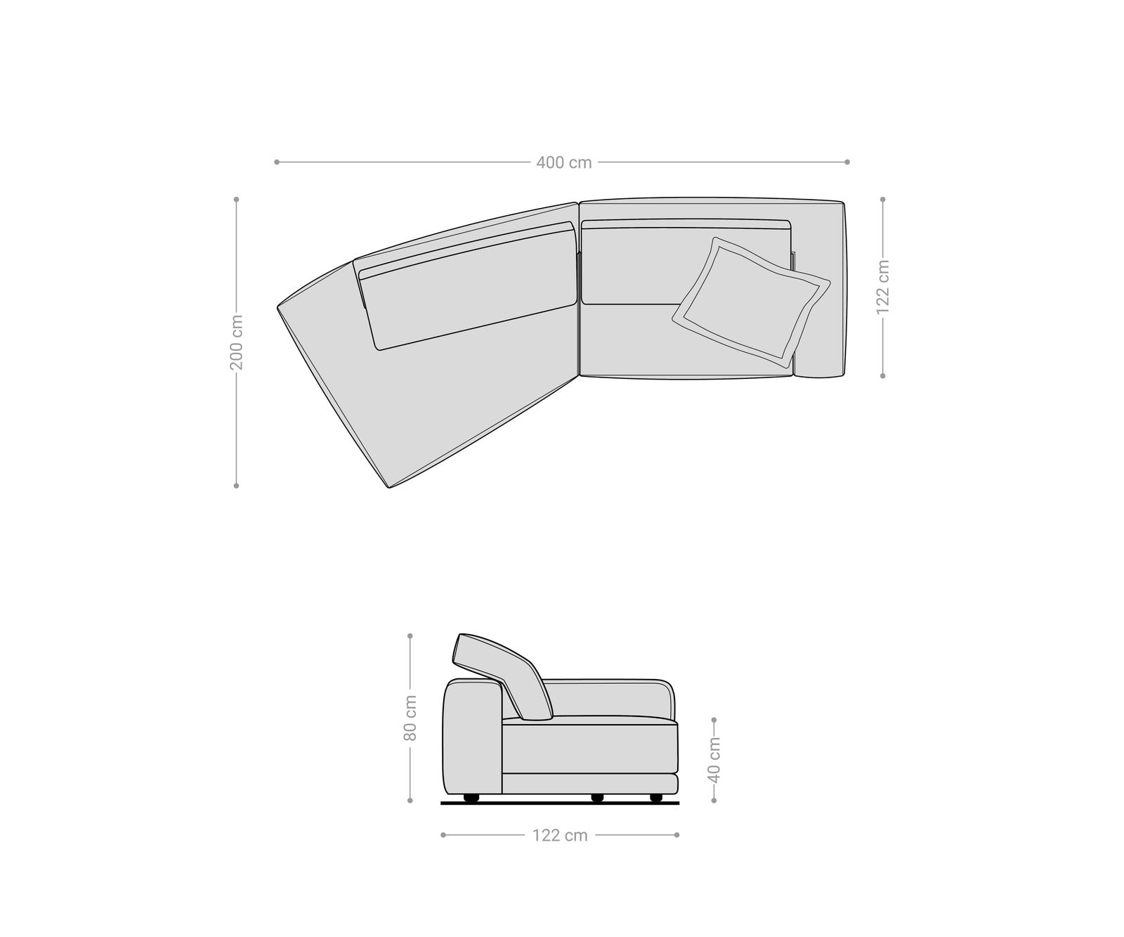 Big-Sofa Snoosh 400x150 cm Mikrofaser Schwarz Vintage Recamiere links 9