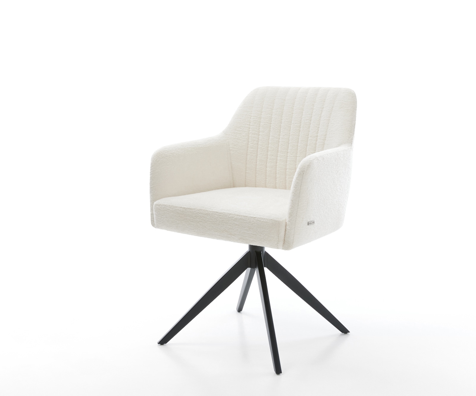 Drehstuhl Greg-Flex Bouclé Soft Beige Kreuzgestell breit Schwarz 360° drehbar Wippfunktion Taschenfederkern 1