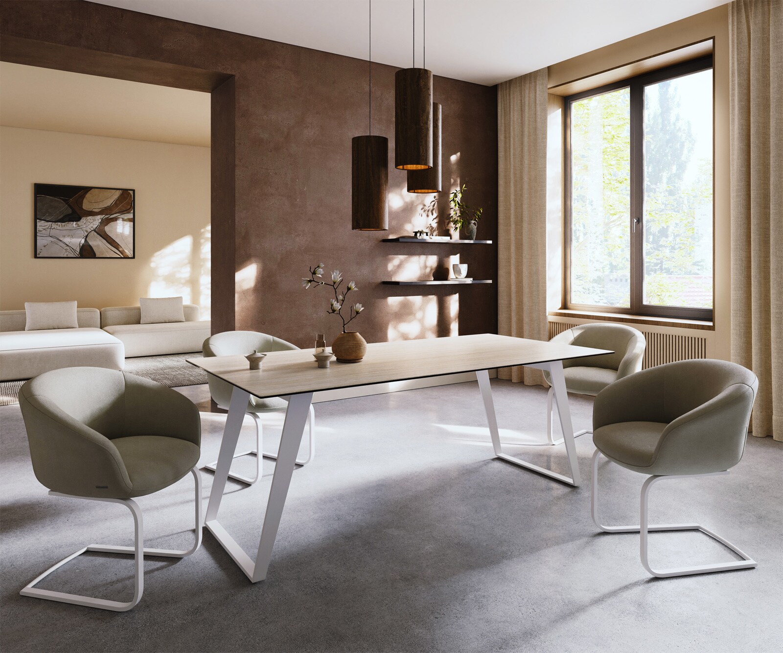 Esstisch Edge 200x100 Keramik Laminam® Travertino Bianco Creme-Weiß Metall Schräg Weiß 6