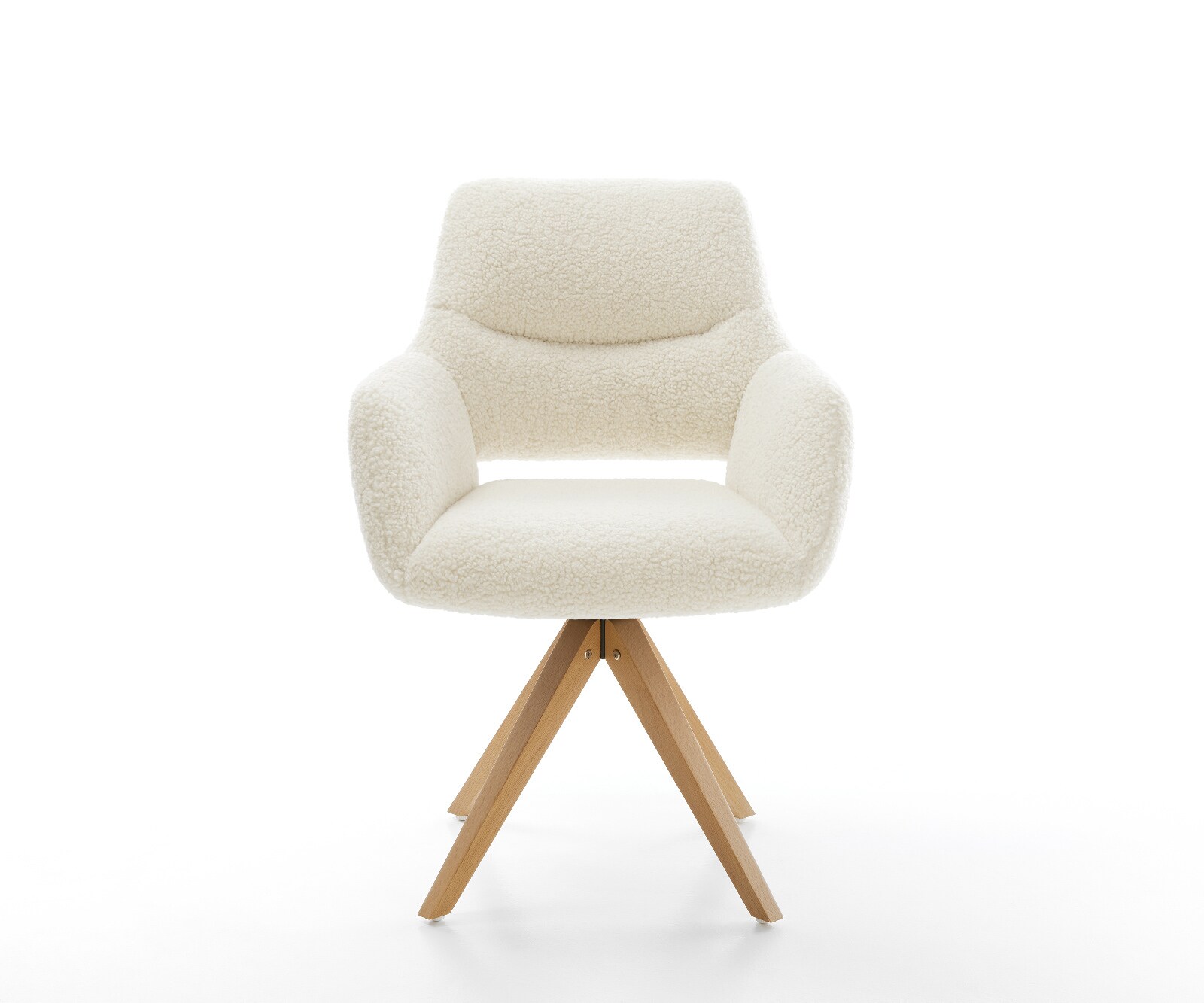 Drehstuhl Yago-Flex mit Armlehnen Teddystoff Beige Holzgestell kantig Natur 360° drehbar Taschenfederkern 1