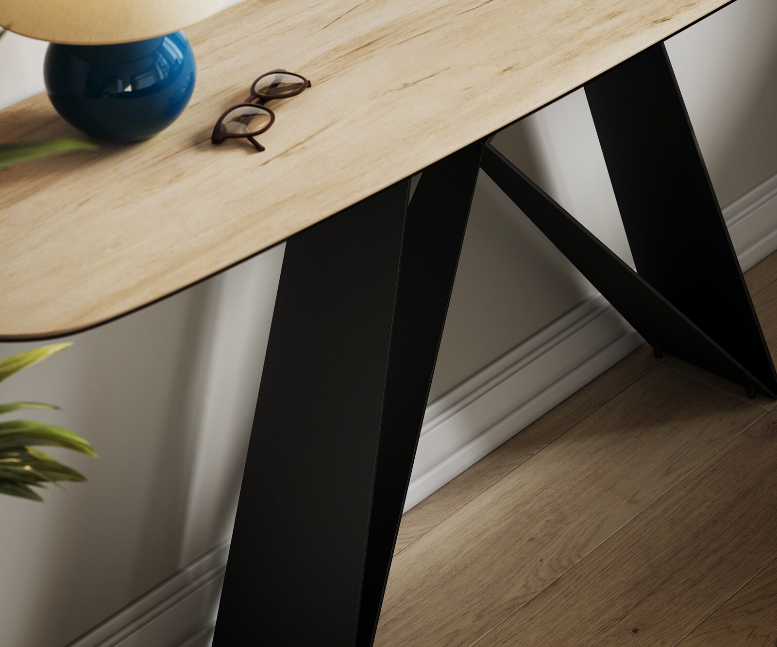 Konsolentisch Edge Boot 180x40 cm Keramik Laminam® Sabbia Eichefarbig Velio Metall Schwarz 5