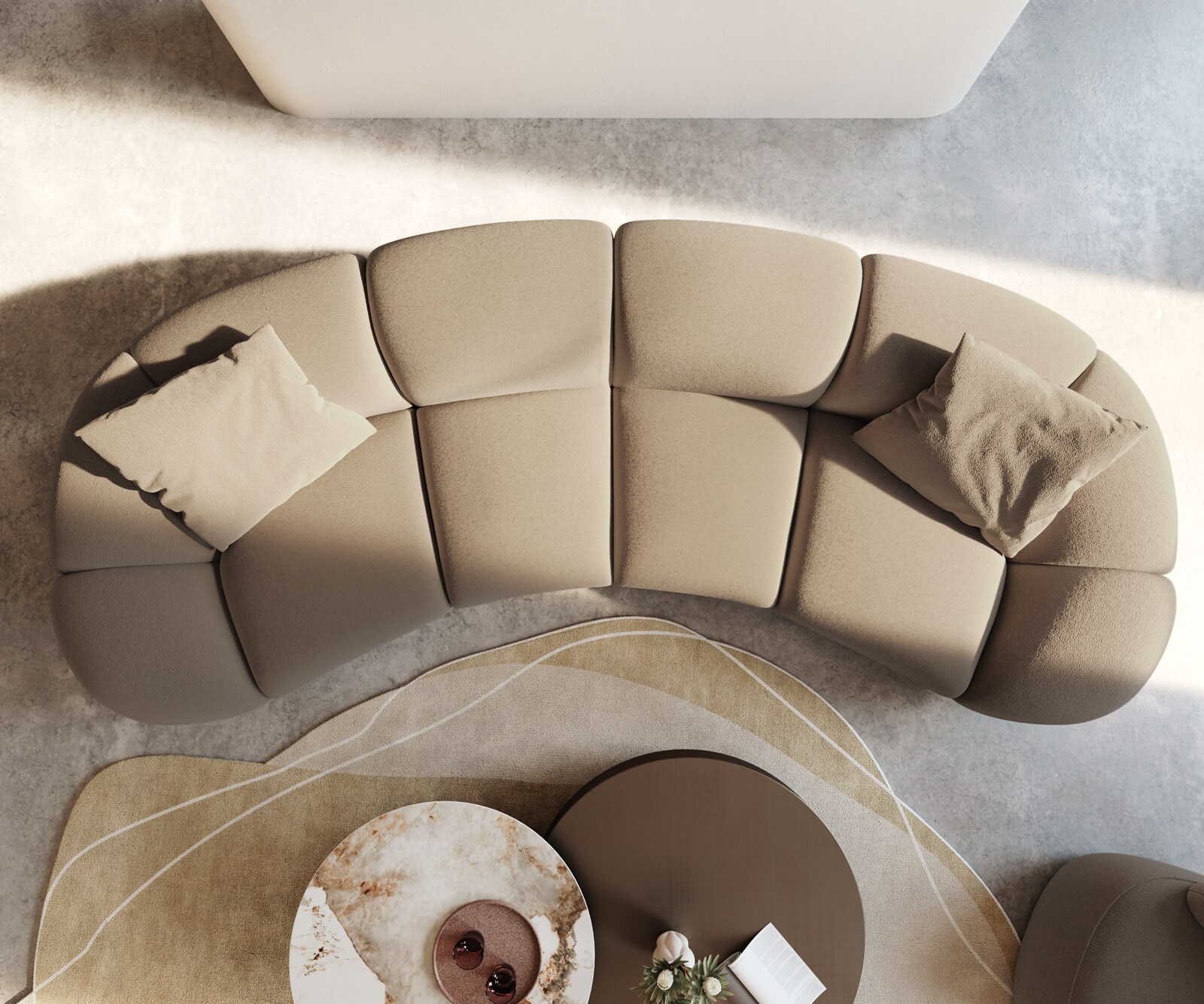Big-Sofa Lunna 360x175 cm Fein Bouclé Taupe 2 Kissen 4